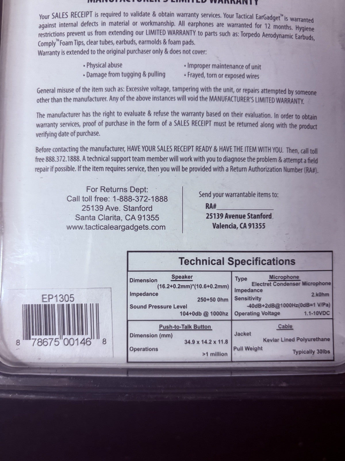 Hawk Lapel Mic Quick Release Replacement Earpiece Kit EP1305QR Police Headset5