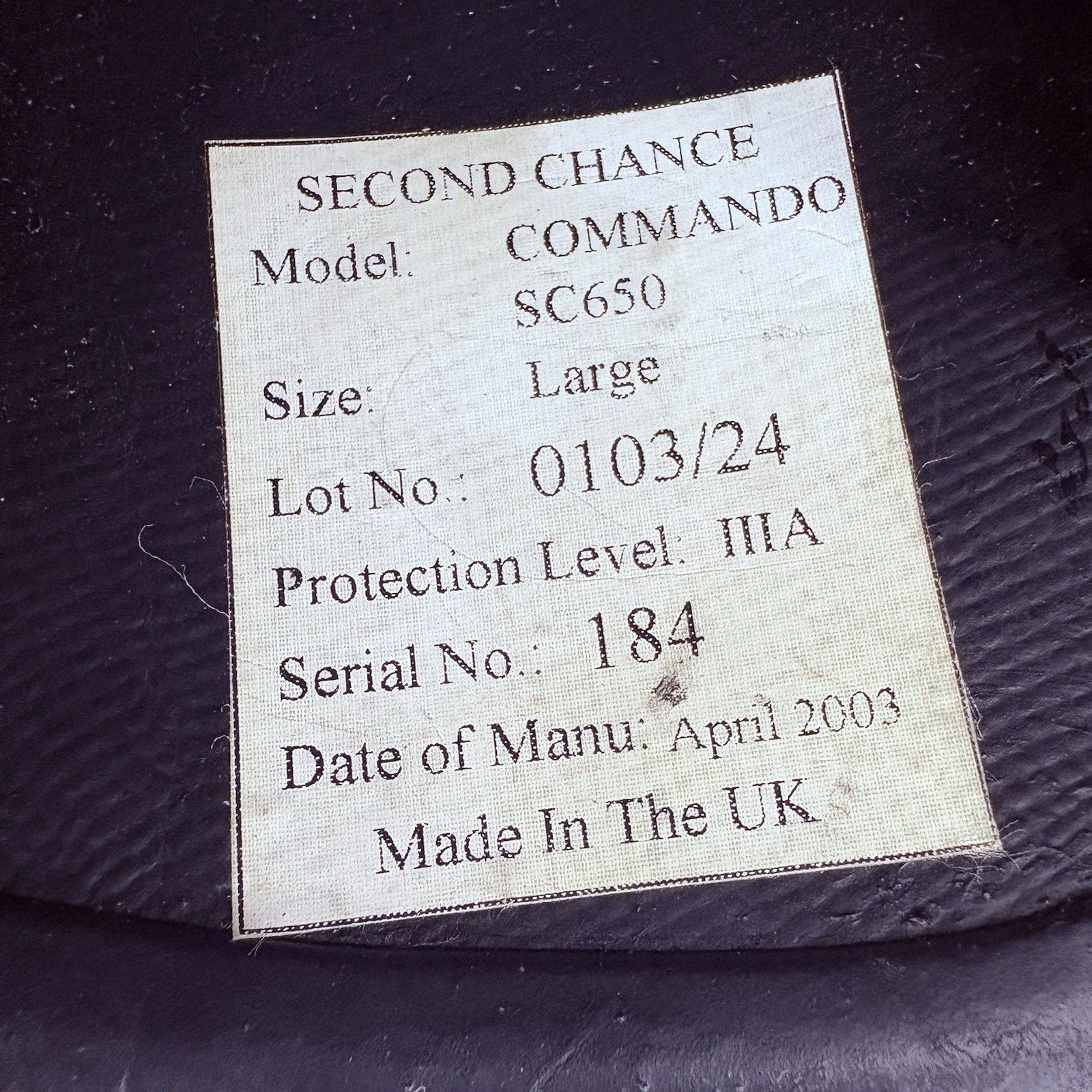 Second Chance IIIA (3A) Ballistic Helmet (Size Large) MADE IN UK, Bullet Proof5