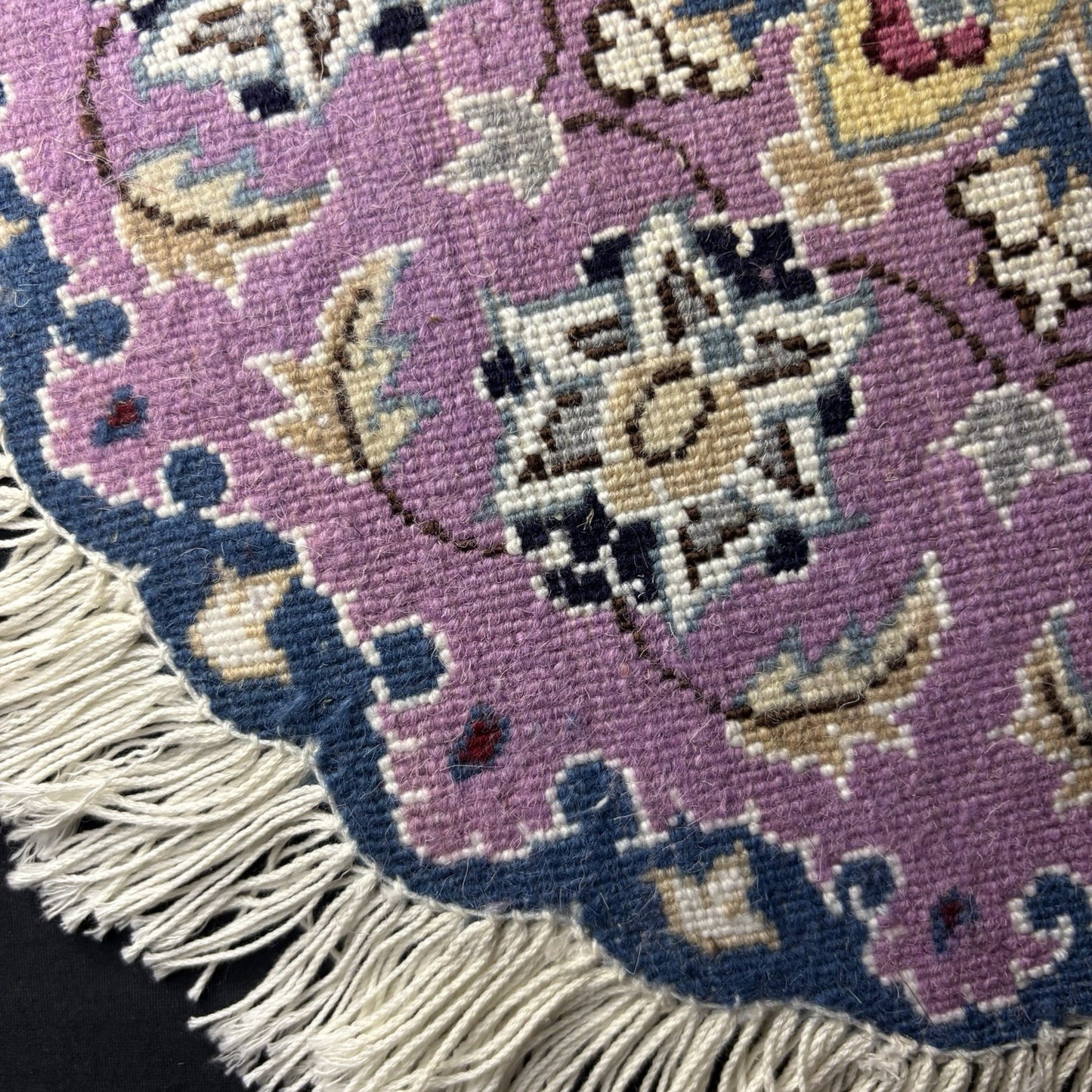 Persian Nain Round Rug Purple Medallion Rug Hand Knotted Size 15”x15” Or 38cm10