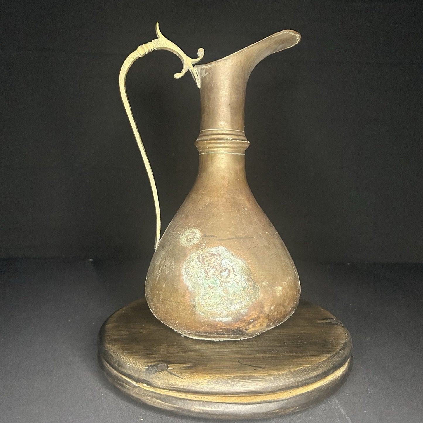 Antique Persian Pitcher Middle Eastern Hand Hammered Brass Early 1900s (Broken)11