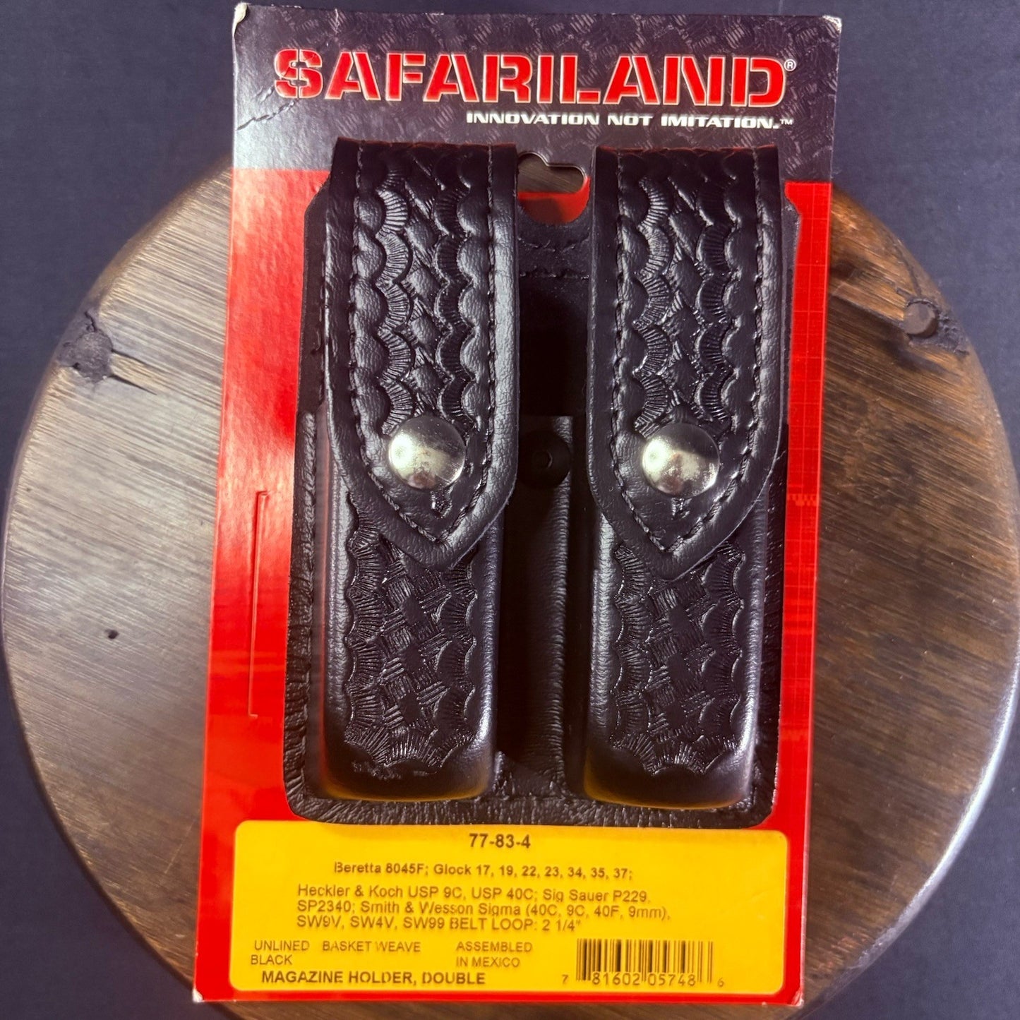 Safariland 77 Double Mag Pouch Leather Basket Weave Chrome Snap Glock 9mm .400
