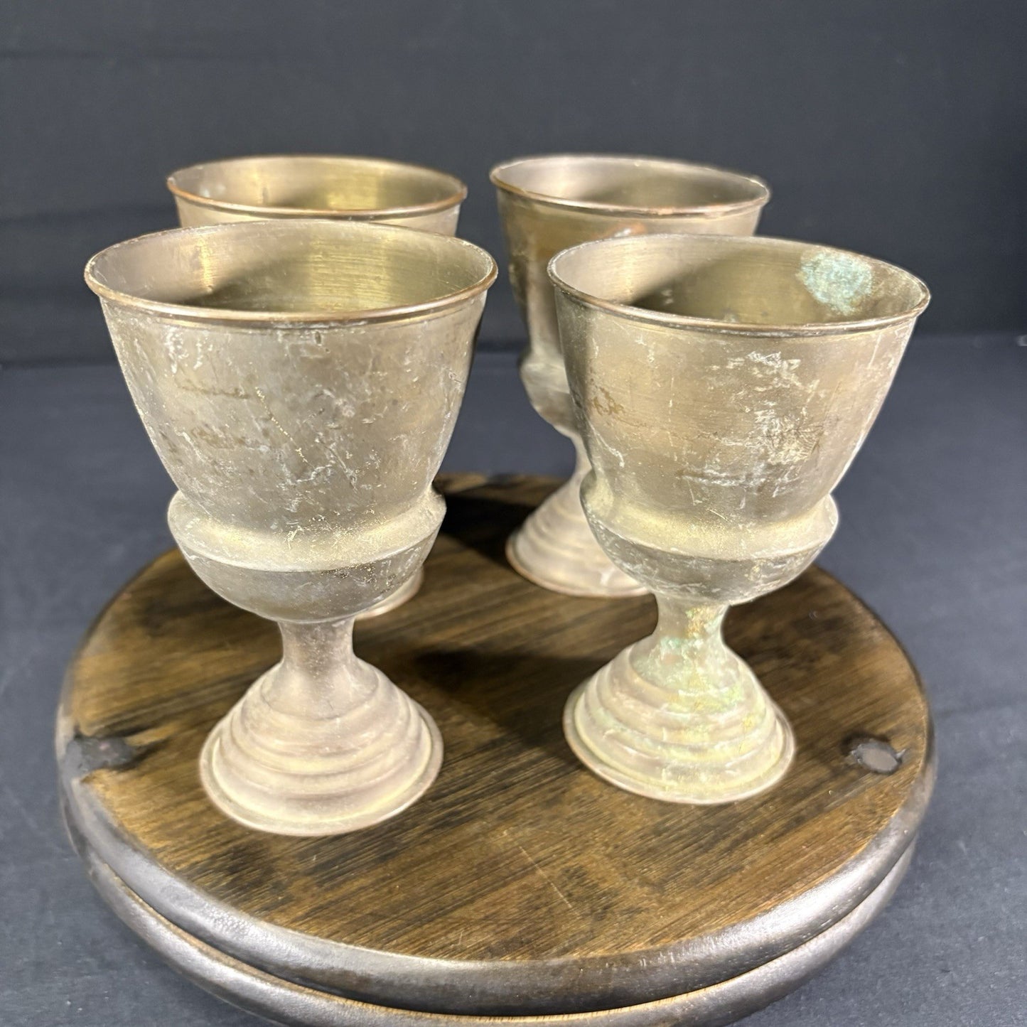 Antique Arabic Pitcher w/ Cups Middle Eastern Hand Hammered Brass Early 1900s20