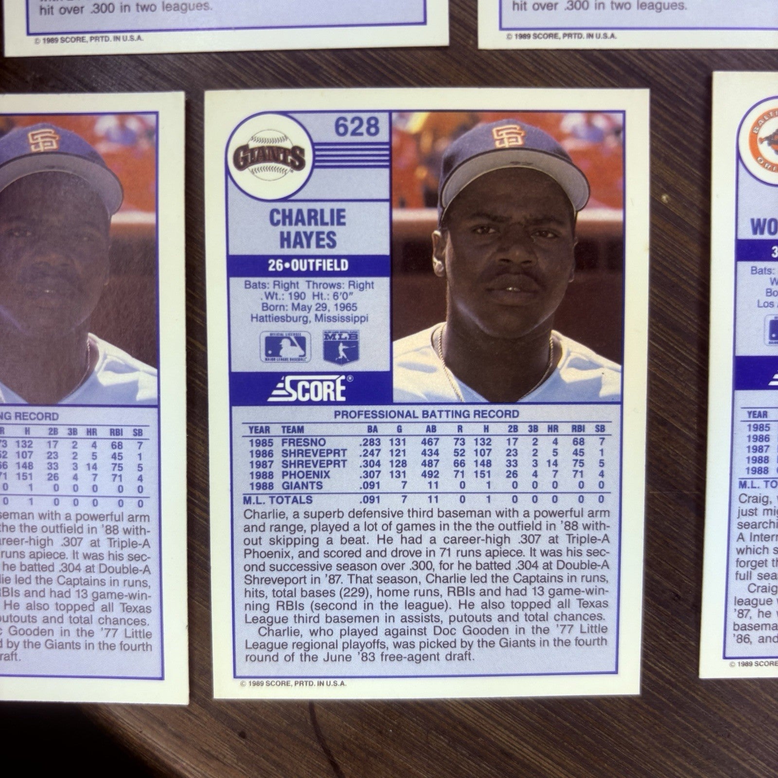 (Lot Of 7) 1989 Score Rookie Cards #644 Jerald Clark, #628 Charlie Hayes, #63610