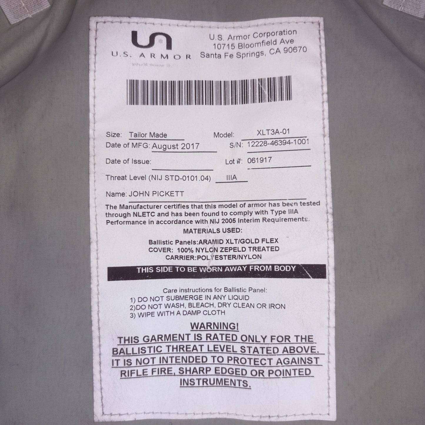 US Armor 3A Bullet Proof Vest Size Large IIIA Concealable Ballistic Vest10