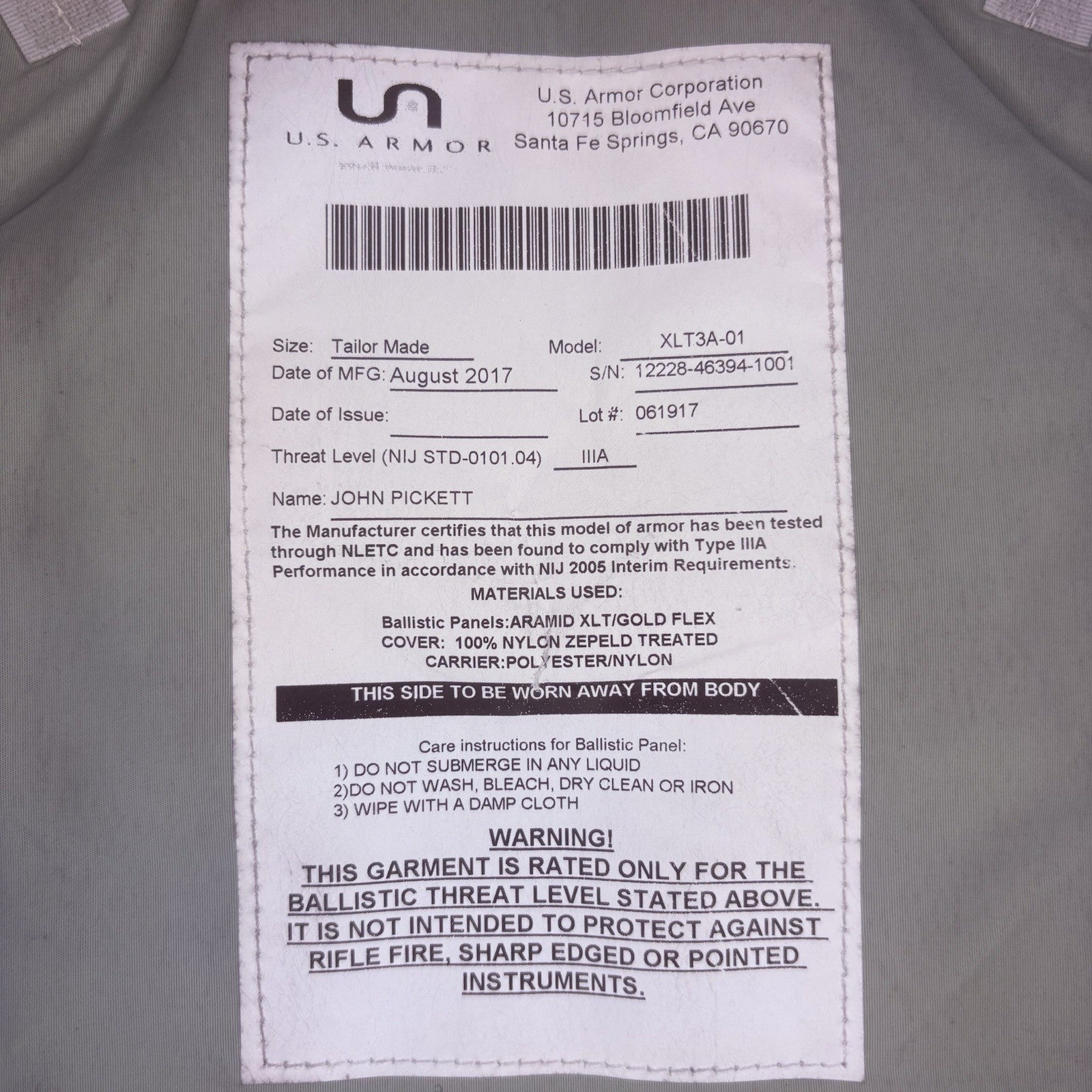 US Armor 3A Bullet Proof Vest Size Large IIIA Concealable Ballistic Vest10