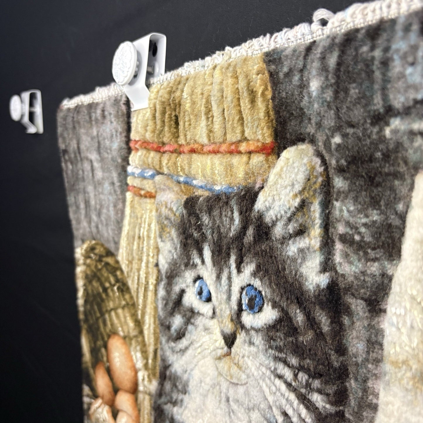 Persian Pictorial Rug 3D Kittens Tabrizz Hand Knotted 24”x16” w/Rug Hangers7