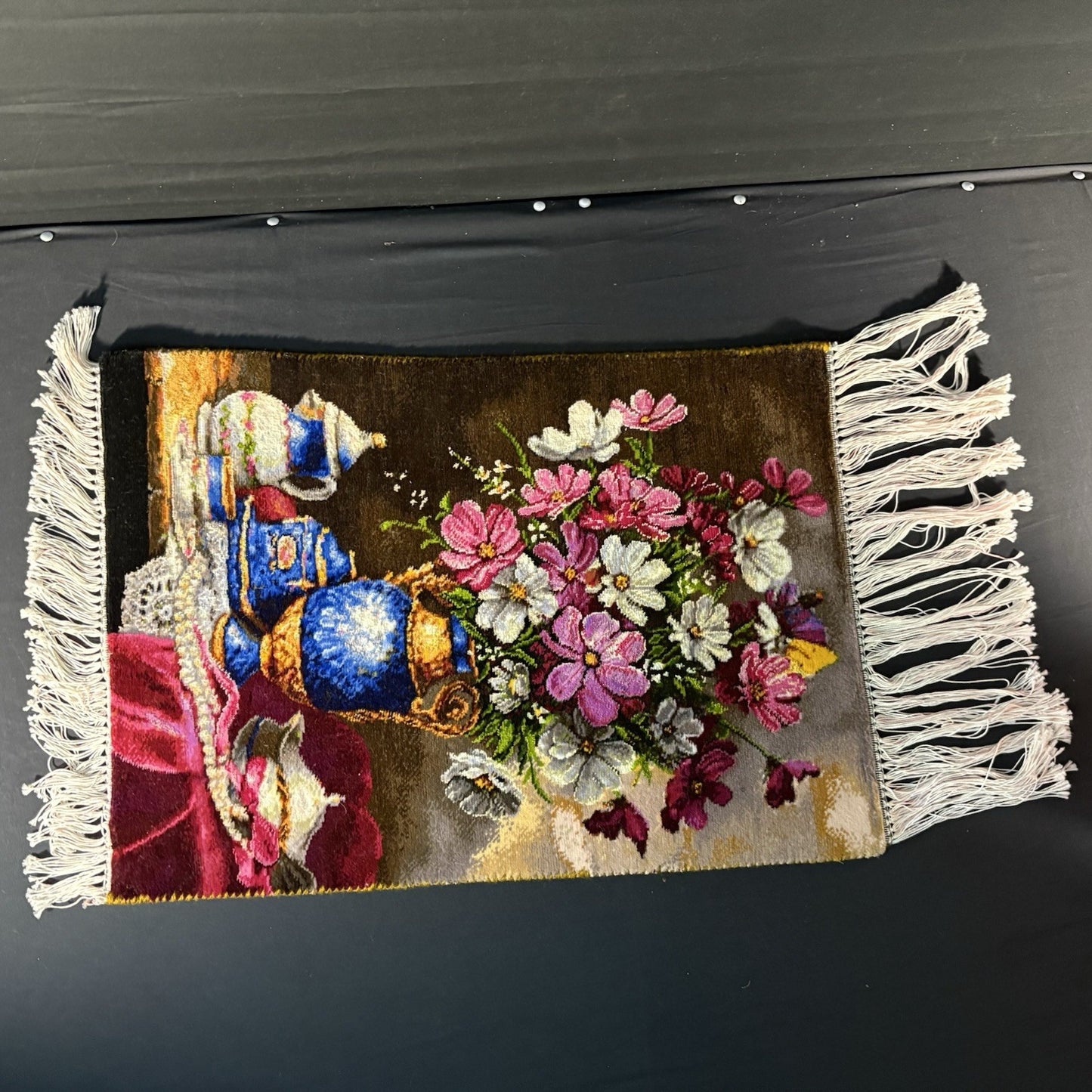 Pictorial Rug Flower Hand Knotted Tab’riz 23”x16” Cotton w/Silk 240KPSI7