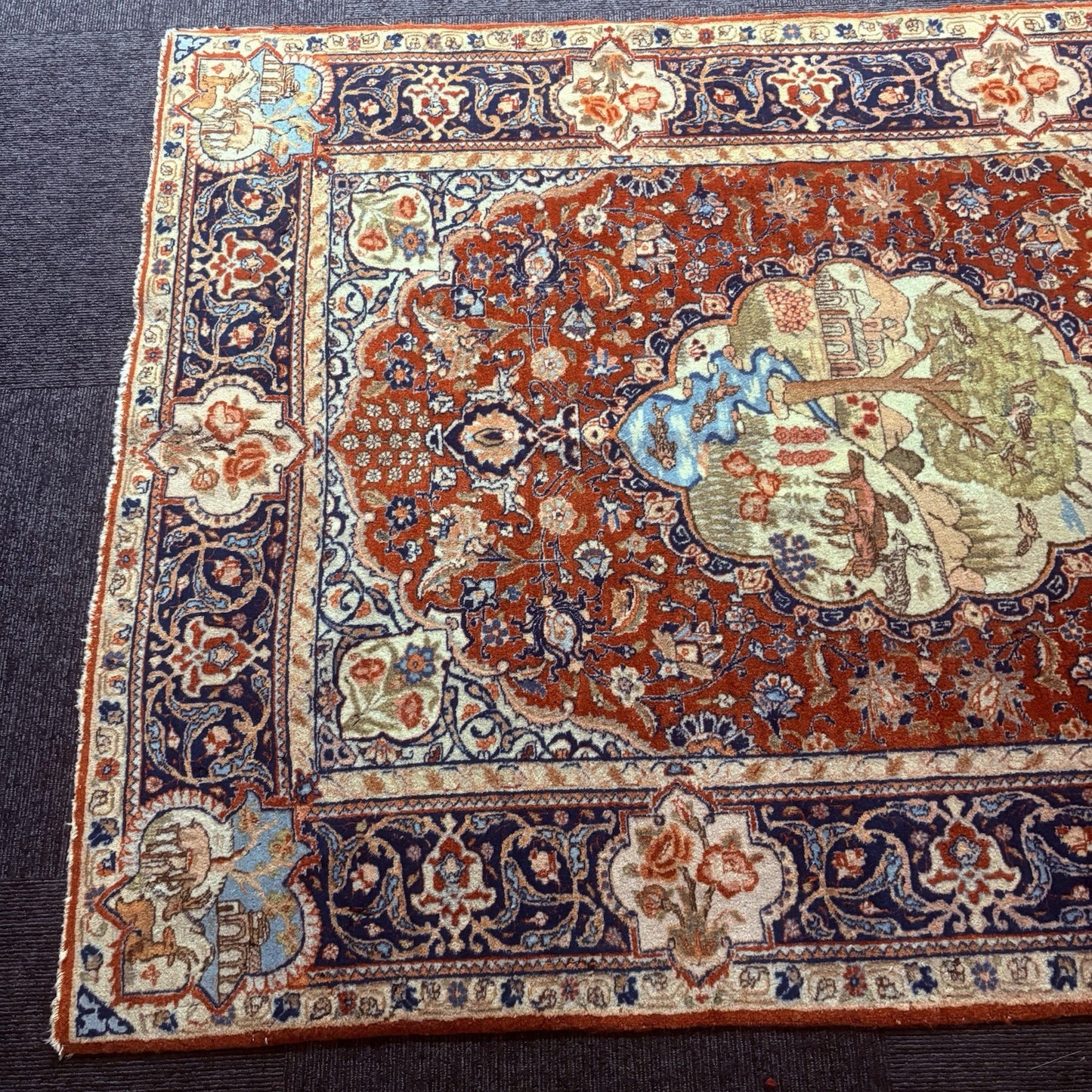 Antique Persian Hand Knotted Pictorial Rug 4'x6' 289 KPSI 1940s Tabrizz Rug6