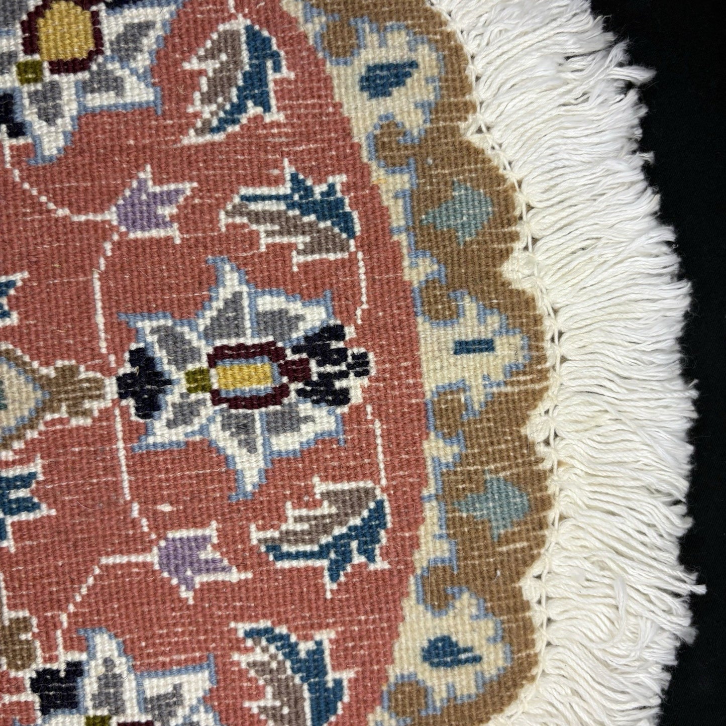 Persian Nain Medallion Round Rug Hand Knotted Size 17”x17” Or 43cm X43cm Orange14