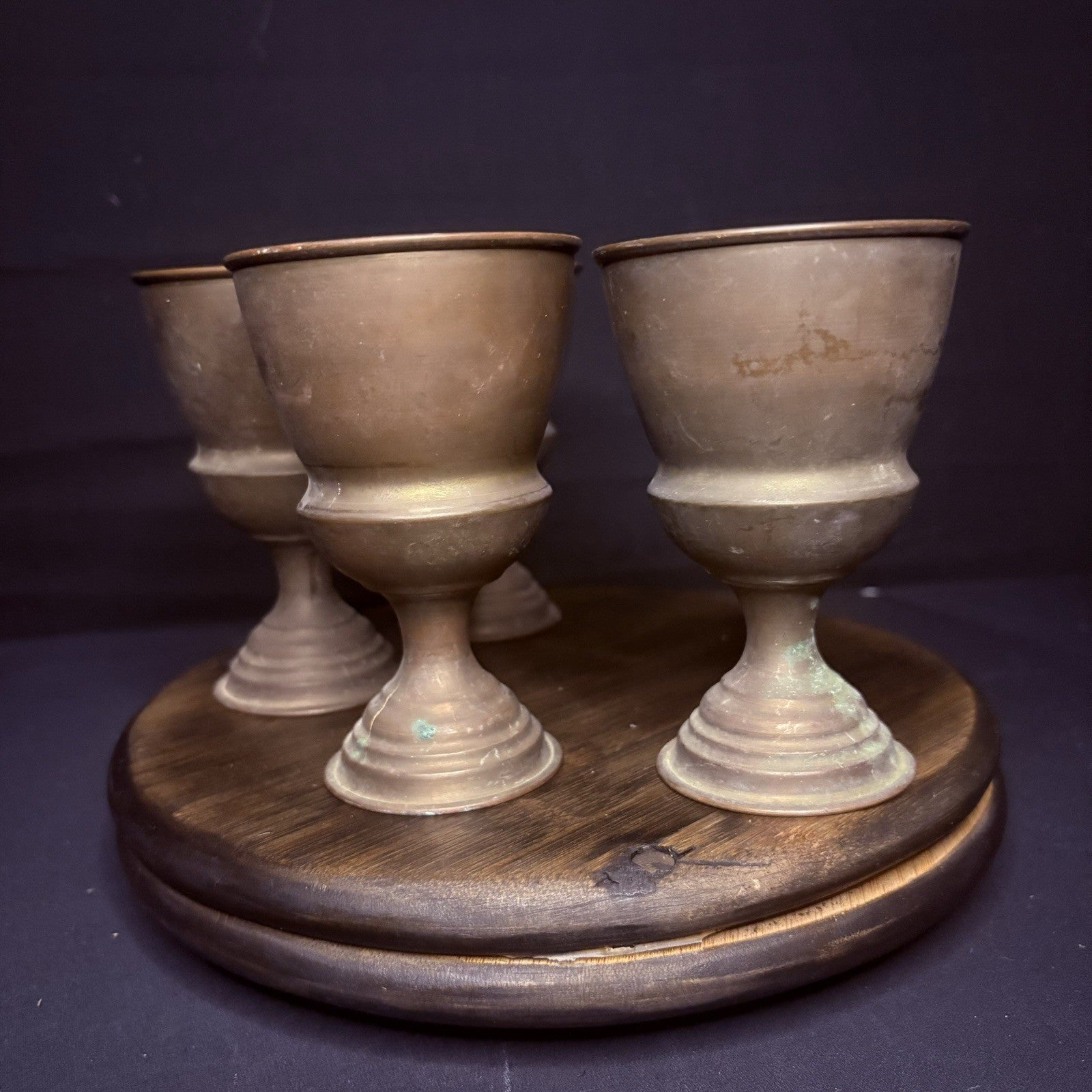 (4) Antique Persian Cups/ Goblet Middle Eastern Hand Hammered Brass Early 1900s4