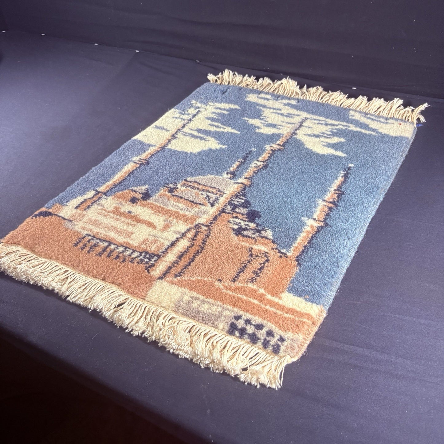Turkish Hand Knotted Muslim Rug Pictorial Prayer Rug 2x1 Mosque Very Thick20