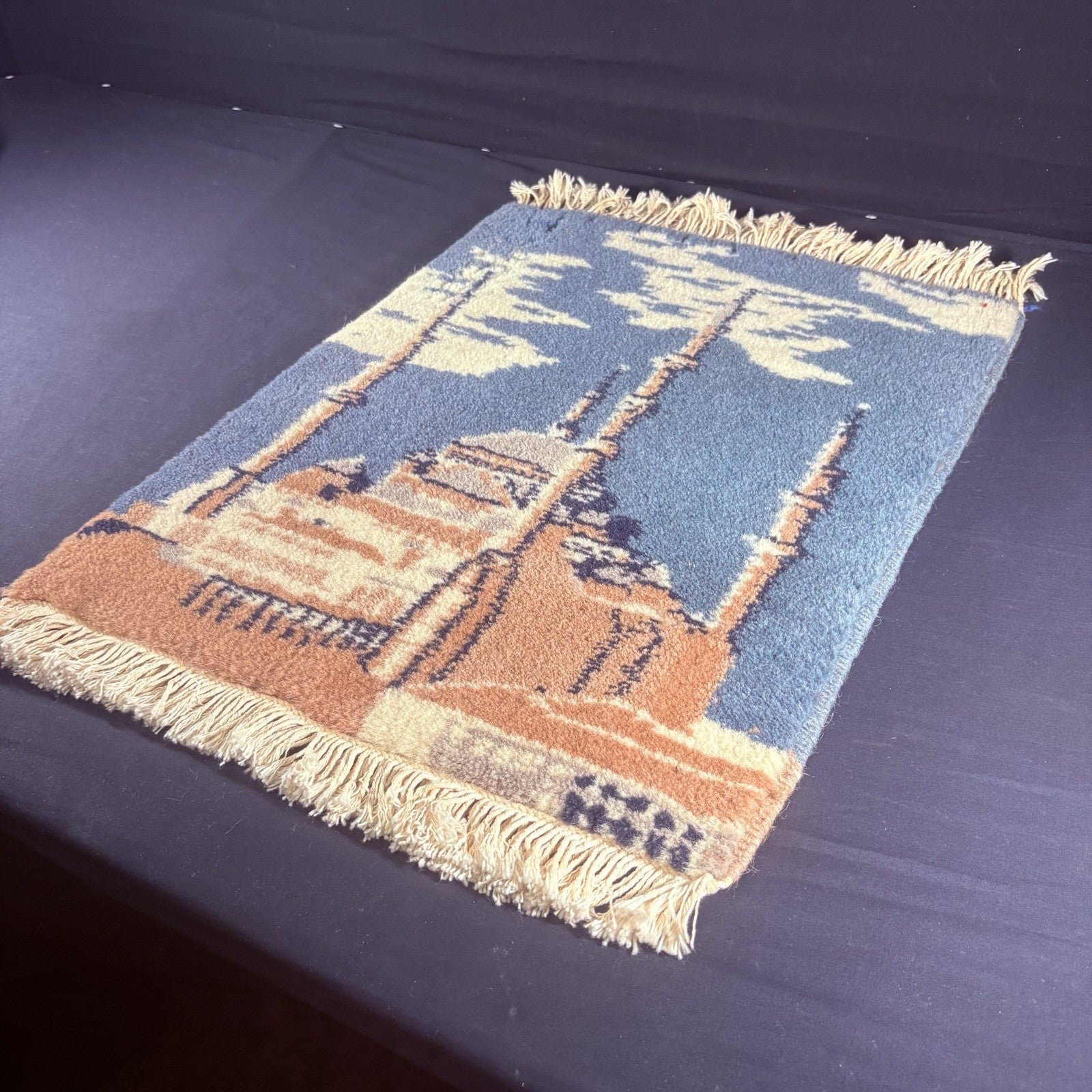 Turkish Hand Knotted Muslim Rug Pictorial Prayer Rug 2x1 Mosque Very Thick20