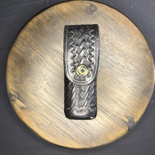 Leather Basket Weave Black Mace Carrier Holster Chrome Snap0