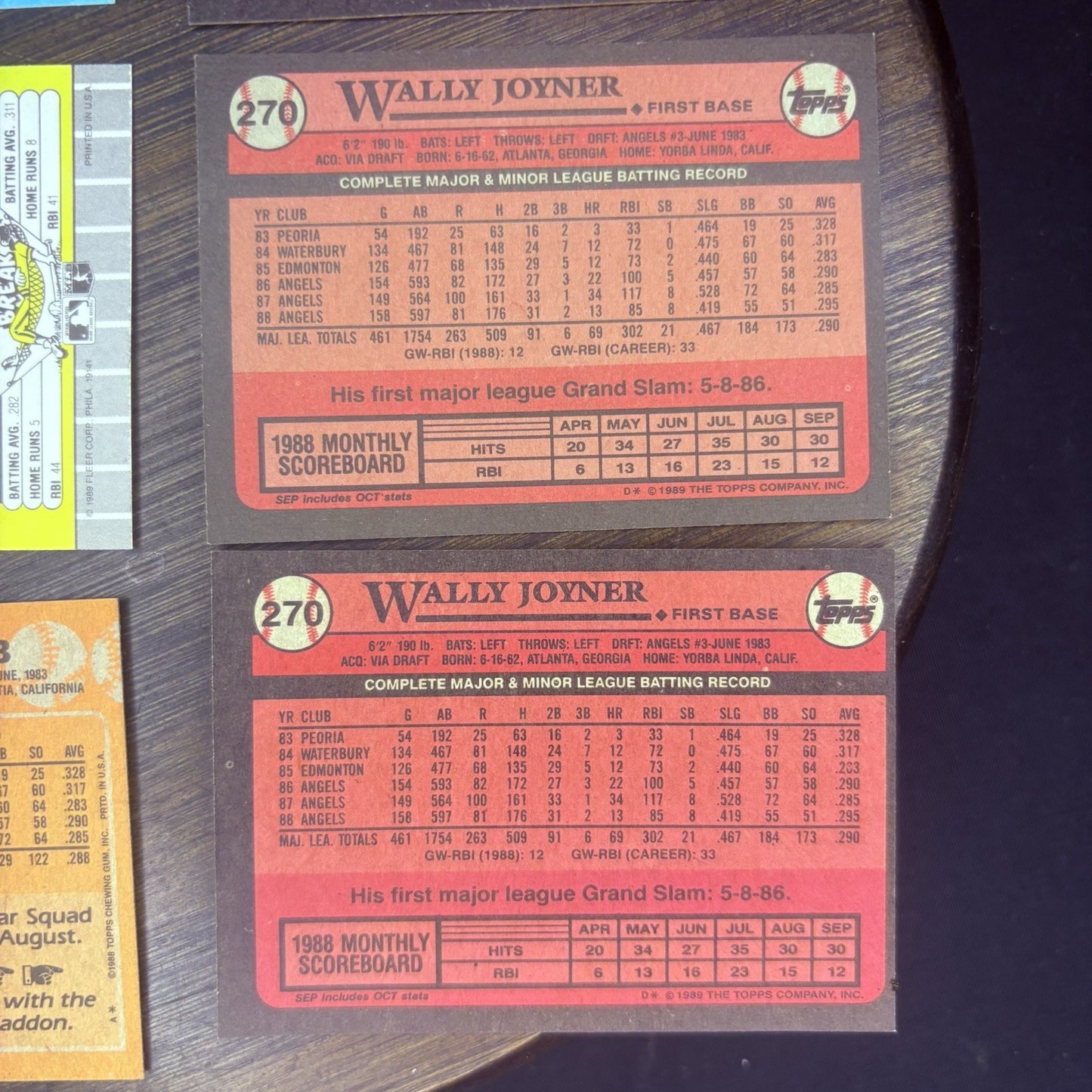 (LOT of 6) Wally Joyner 1989 Baseball cards #270, #420, #481, #110 Trading Card9