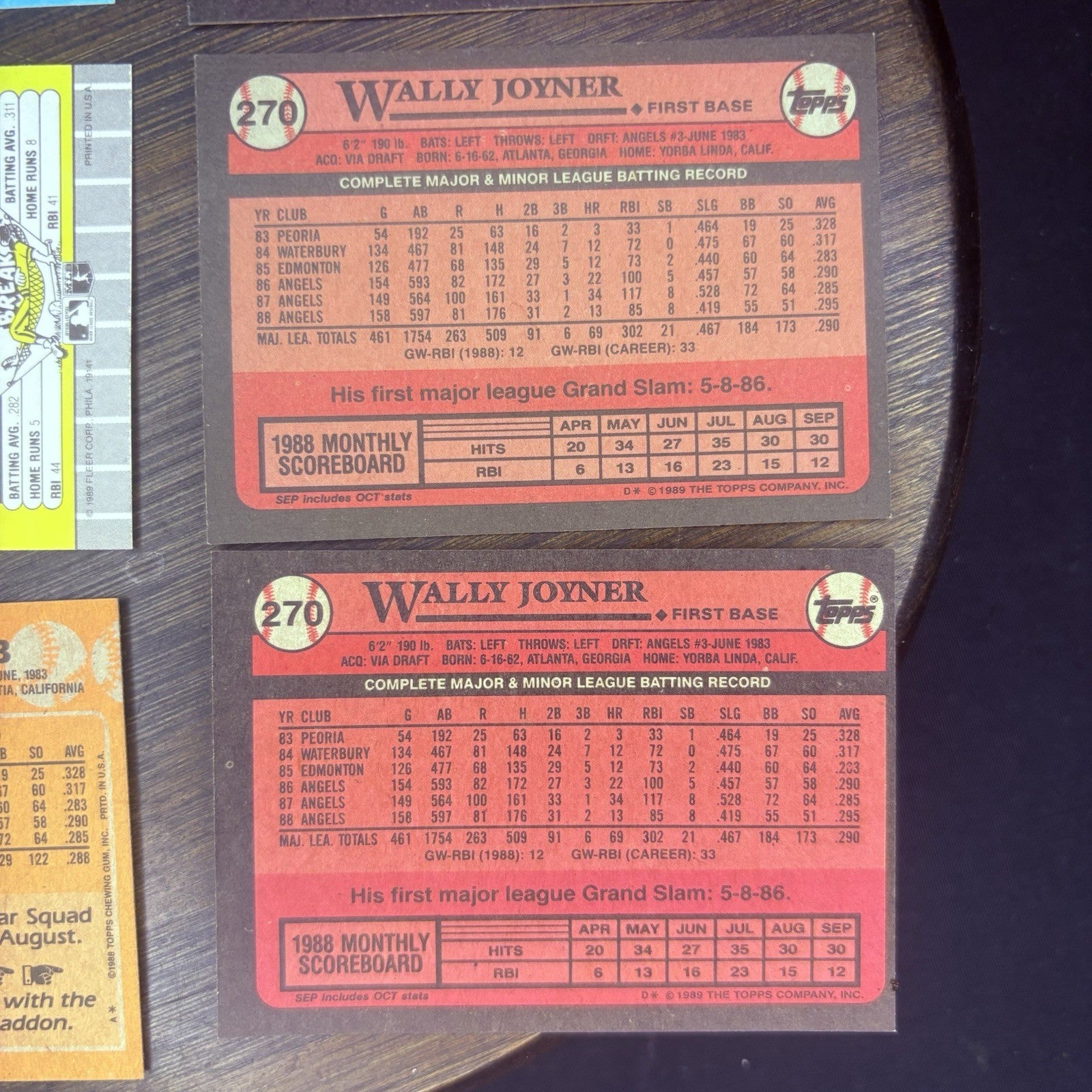 (LOT of 6) Wally Joyner 1989 Baseball cards #270, #420, #481, #110 Trading Card9