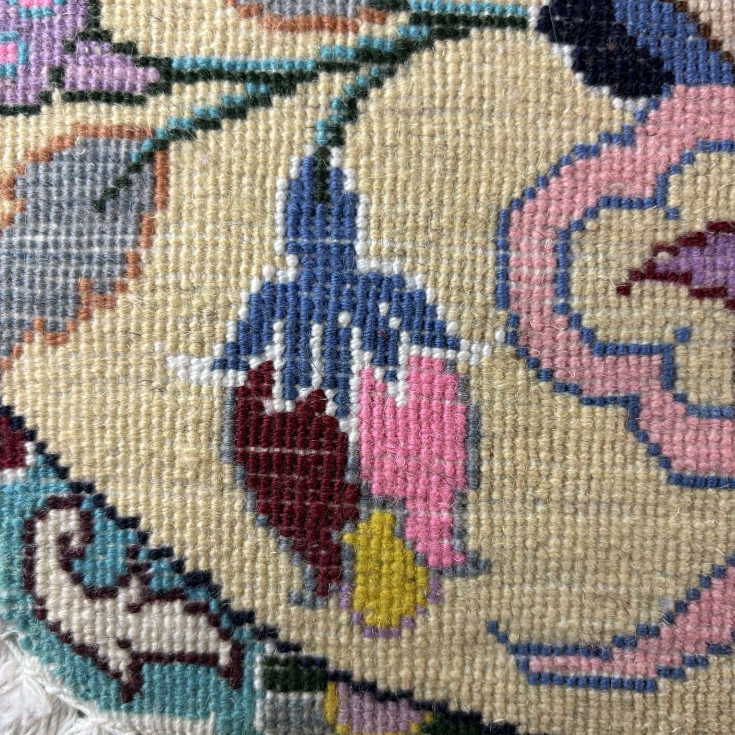 Round Flower Rug Yellow Hand Knotted Size 20”x20” Or 50cm X 50cm23