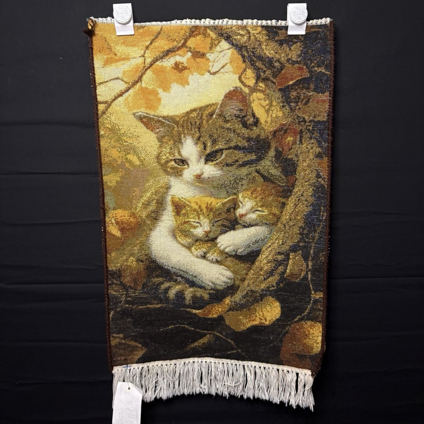 Pictorial Rug Kittens Hand Knotted w/Silk 289KPSI 25”x17” w/Rug Hangers1