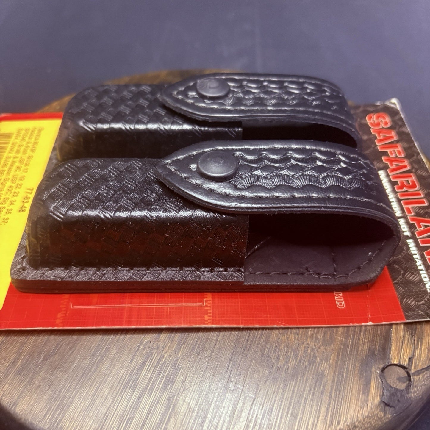 Safariland 77 Double Mag Pouch Leather Basket Weave Black Snap Glock 9mm .406