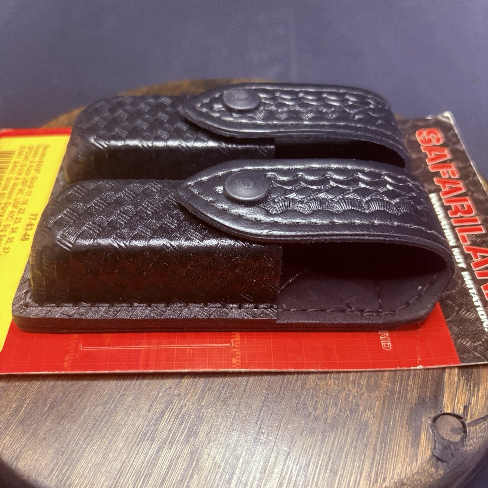 Safariland 77 Double Mag Pouch Leather Basket Weave Black Snap Glock 9mm .406