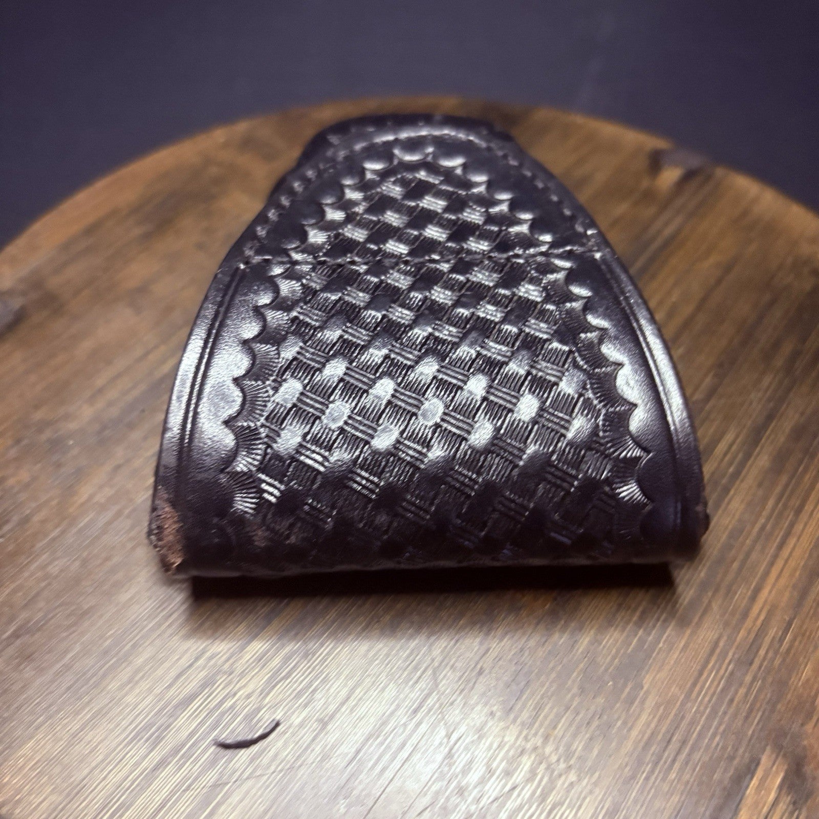 Leather Handcuff Case, Black, Basket Weave Leather, Hidden Snap5