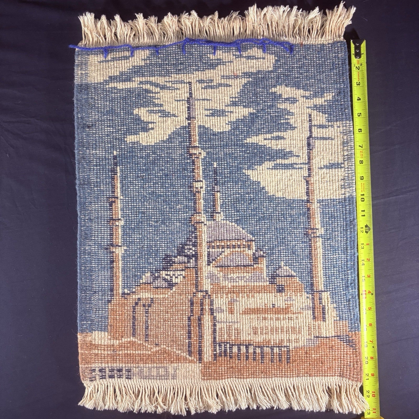 Hand Knotted Muslim Rug Turkish Pictorial Prayer Rug 2x1 Mosque Very Thick15