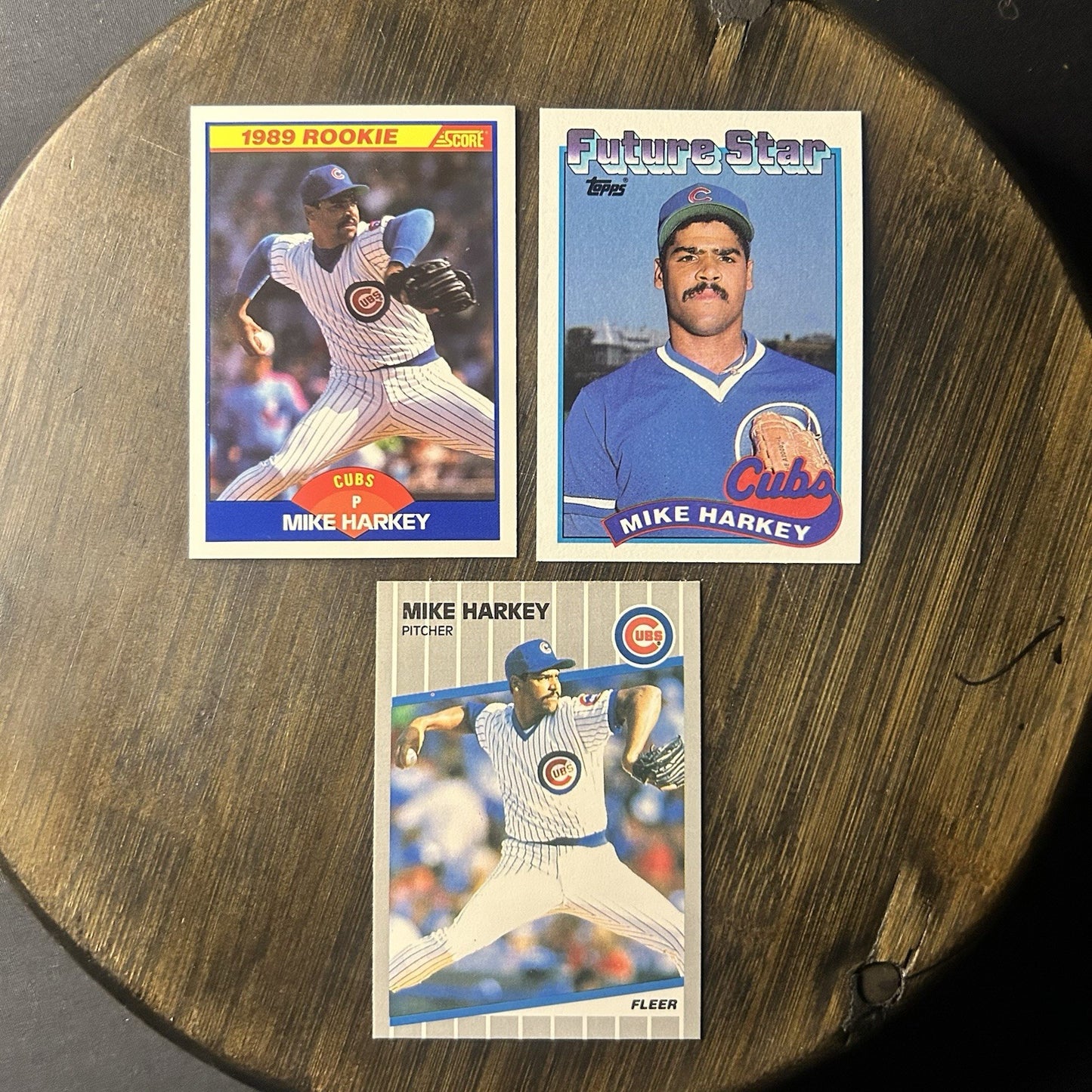 (3) 1989 Mike Harkey Rookie Chicago Cubs (RC) Baseball Cards #624, #742, #4270