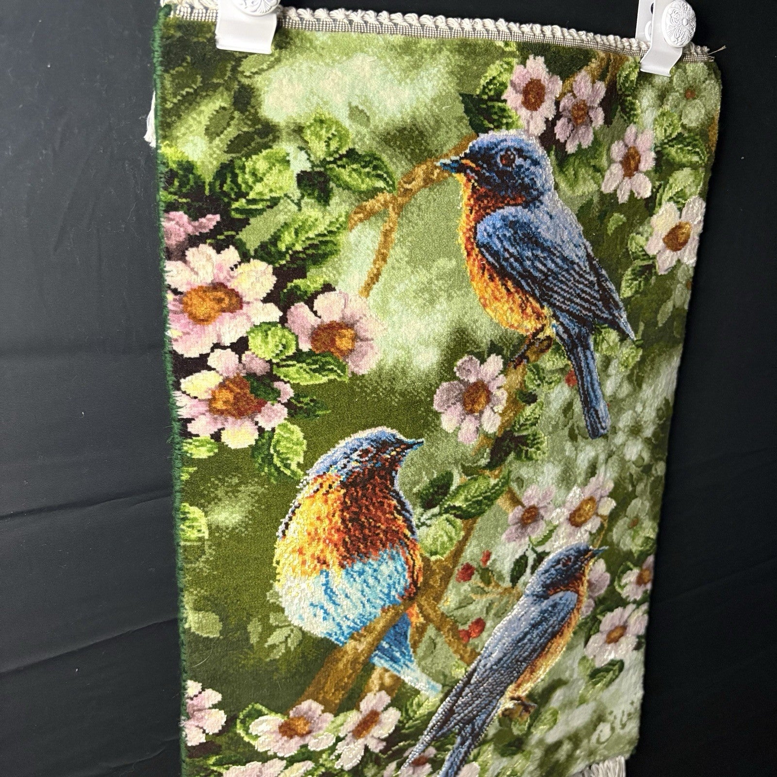 Persian Pictorial Rug Hand Knotted Birds 24”x16” 60X40cm 224KPSI w/Rug Hangers12