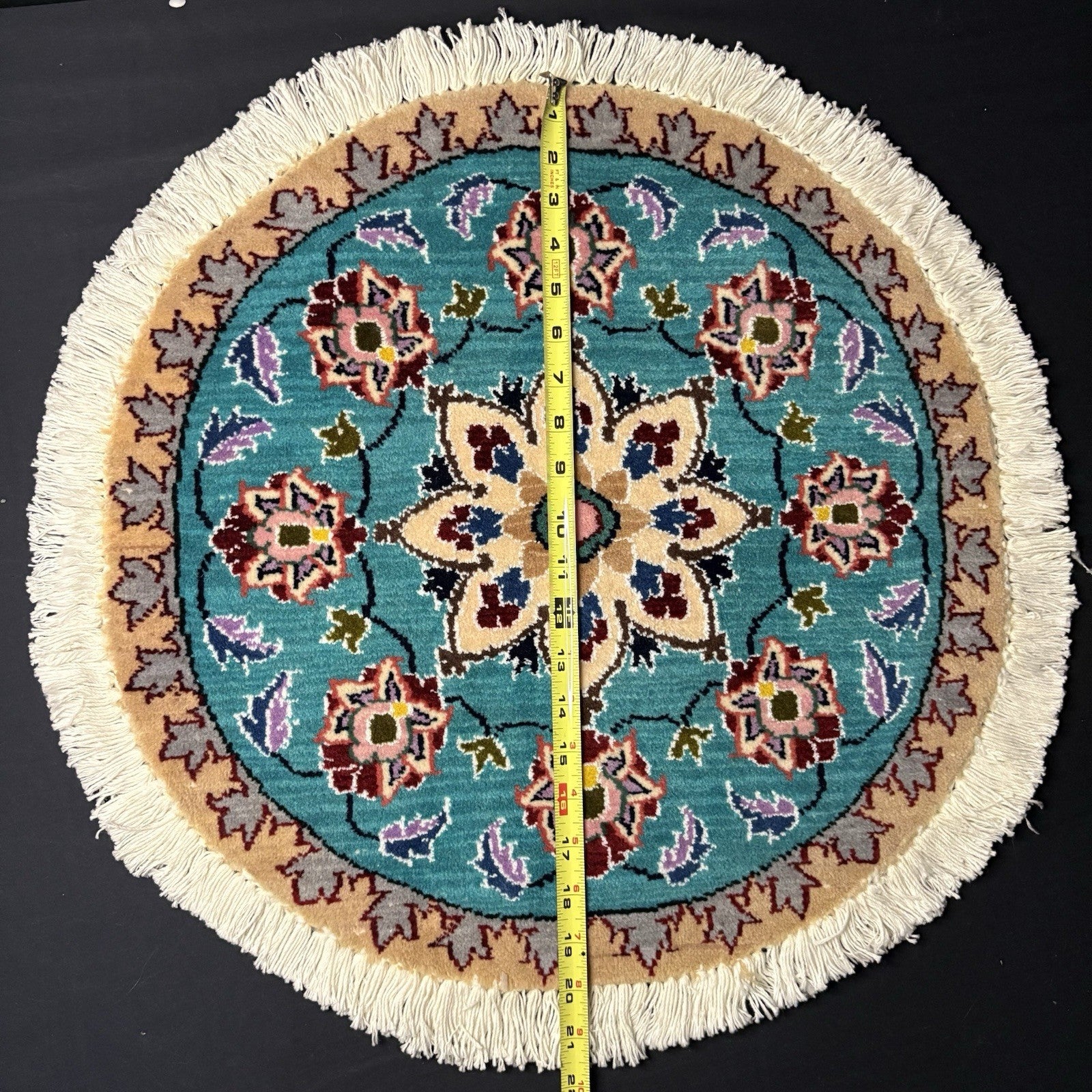Persian Nain Round Medallion Rug Hand Knotted Size 20”x20” Or 50cm Blue Rug10