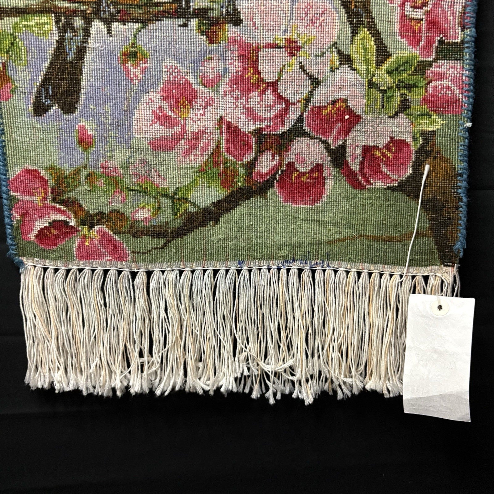 Per’sian Pictorial Rug Hand Knotted Birds & Flowers w/Silk 21”x15” w/Rug Hangers16