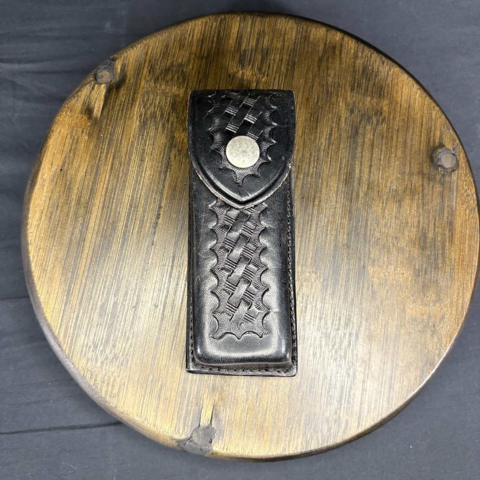 Safariland 89 Single Chrome Button Leather Basket Weave Pouch For S&W 39 .450