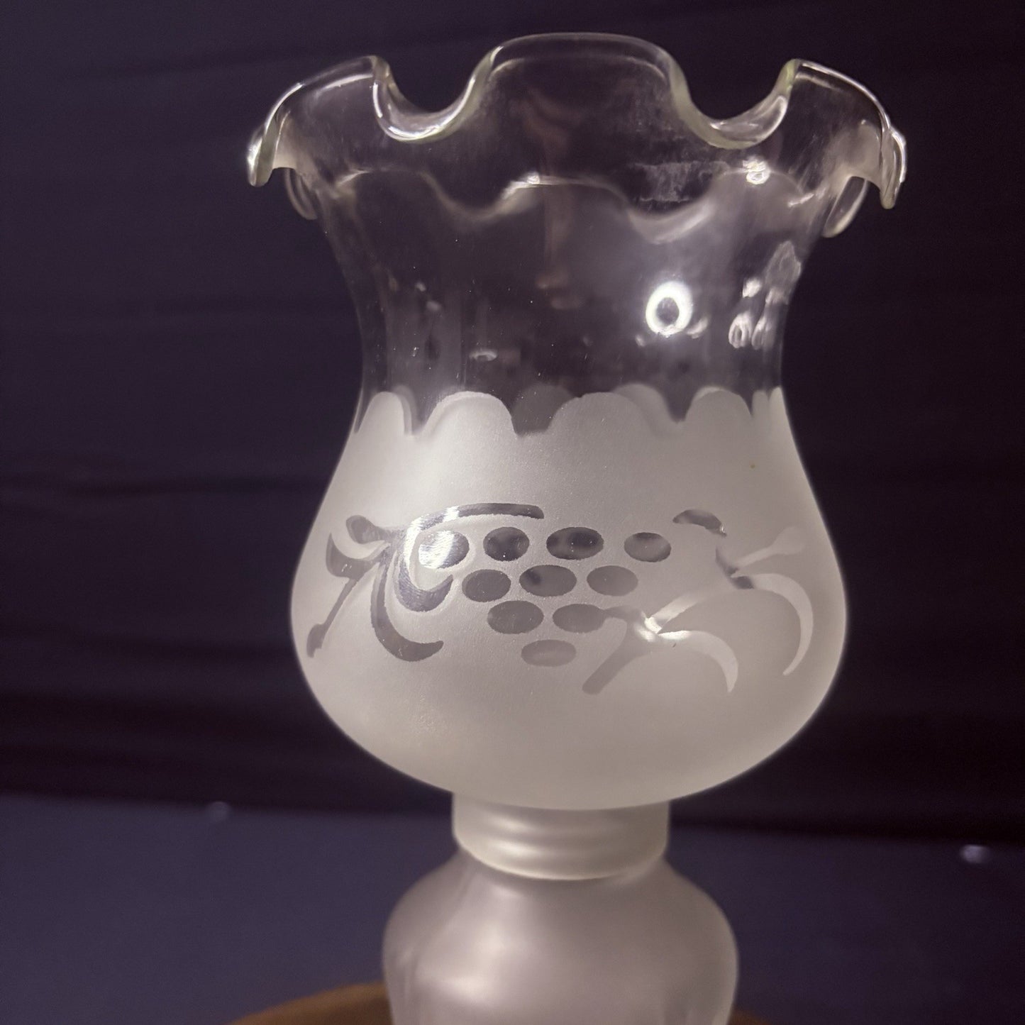 Vintage Miniature Hurricane Lamp By LampLight Farms Frosted & Etched Glass  8.5"1