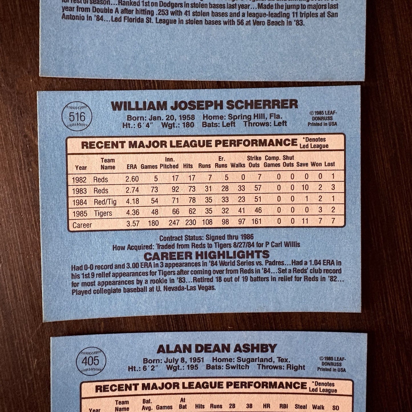 1986 Donruss High Grade MLB Baseball Card Lot #128, #516, #4056