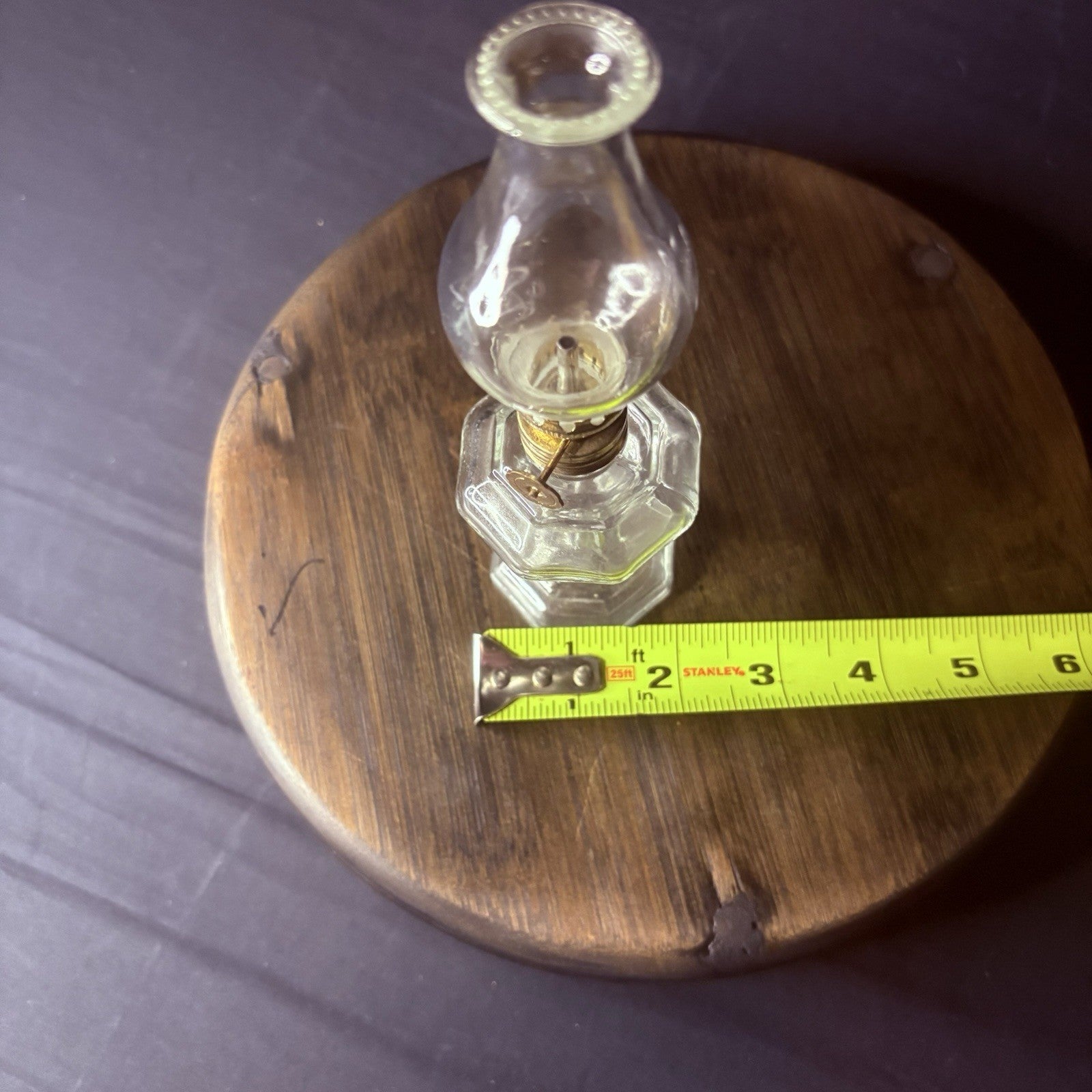 VTG Miniature Hurricane Oil Lamp, Thick Glass Octagon Base - 6.5"6