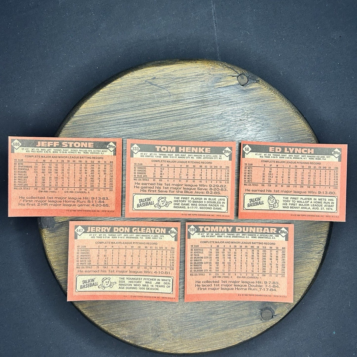 1986 Topps High Grade Cards #686, #333, #68, #447, #559 MLB Baseball (Lot Of 5)1