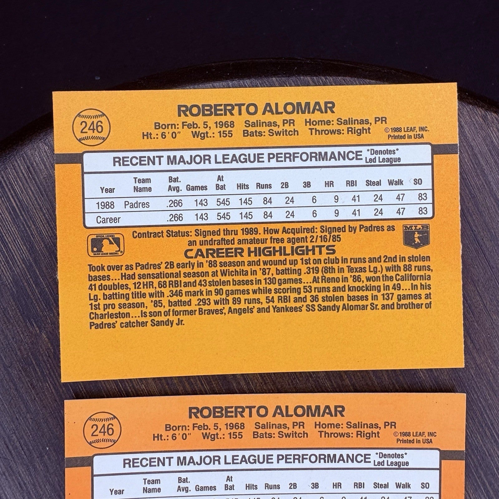 1989 Donruss Baseball Roberto Alomar #246 (Lot Of 3) High Grade Trading Card11