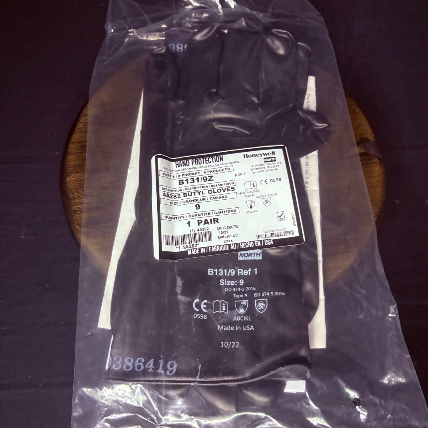 (2 Pack) Honeywell Butyl Gloves North B131/9 Chemical Resistant 13 Mil Sz 95