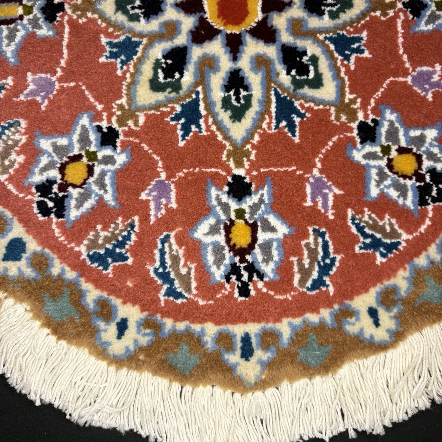 Persian Nain Medallion Round Rug Hand Knotted Size 17”x17” Or 43cm X43cm Orange5