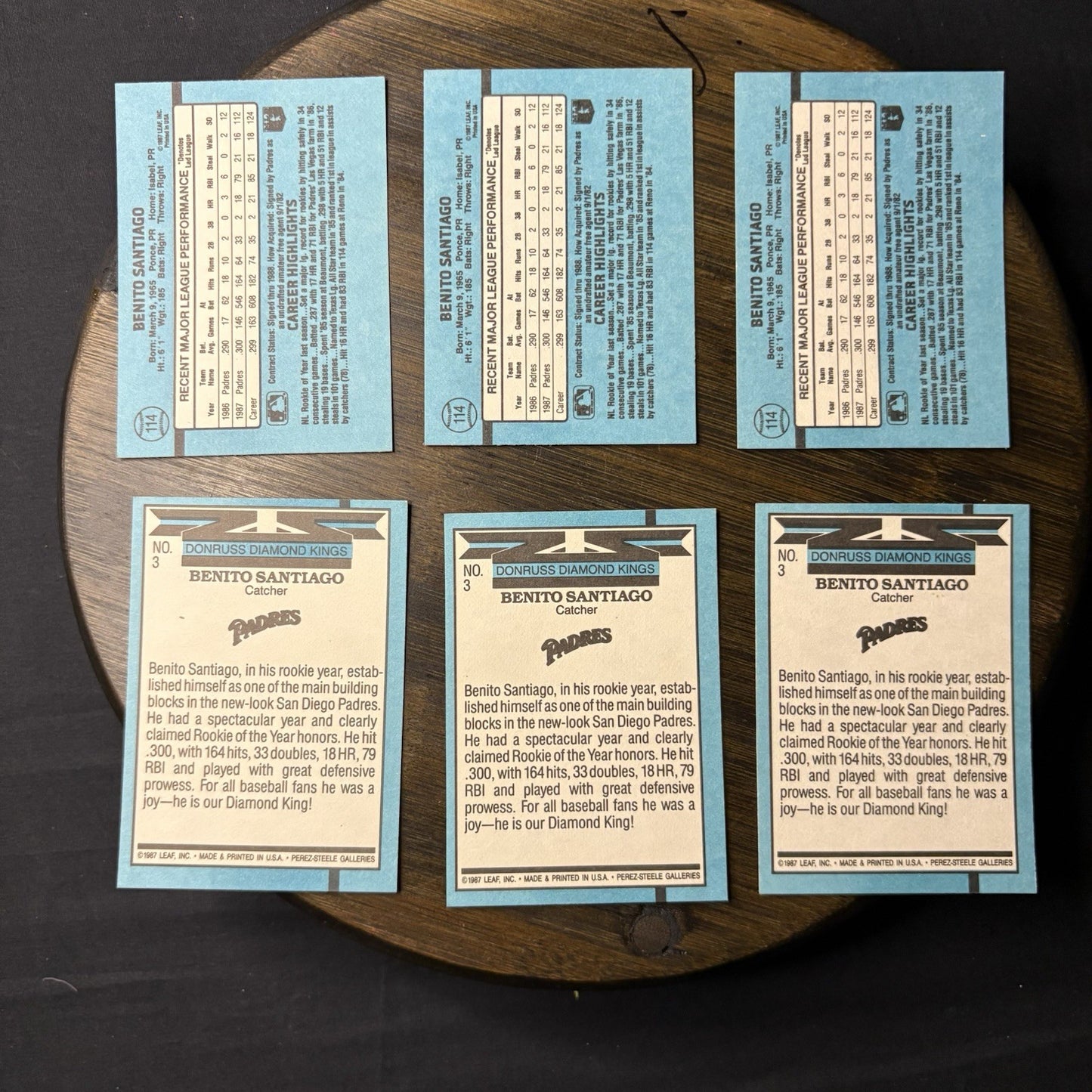 1988 Benito Santiago Lot (3)Donruss #114 & (3)Diamond Kings #3 San Diego Padres7