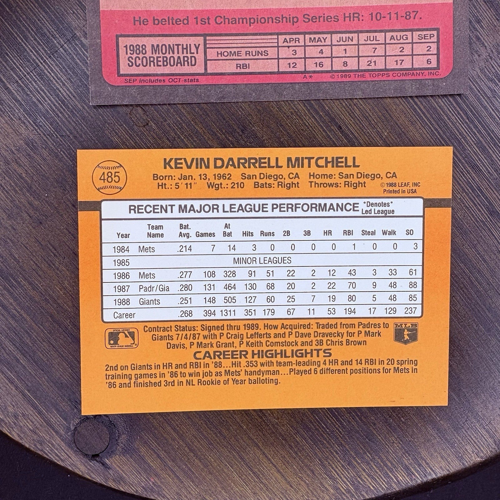 1989 Donruss Kevin Mitchell #485 ERROR Card (No Dot INC) & (2) Topps #18910