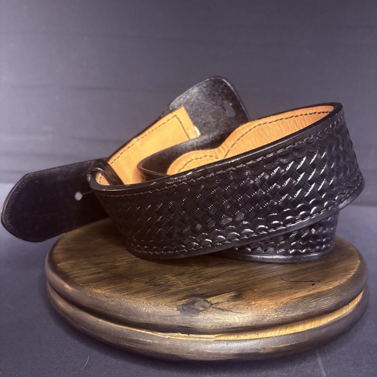 DutyMan Sam Browne Duty Belt Size 38" Chrome Buckle Basketweave Leather (1071)3