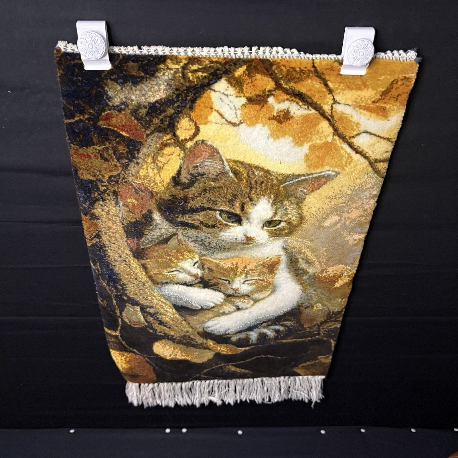 Pictorial Rug Kittens Hand Knotted w/Silk 289KPSI 25”x17” w/Rug Hangers3