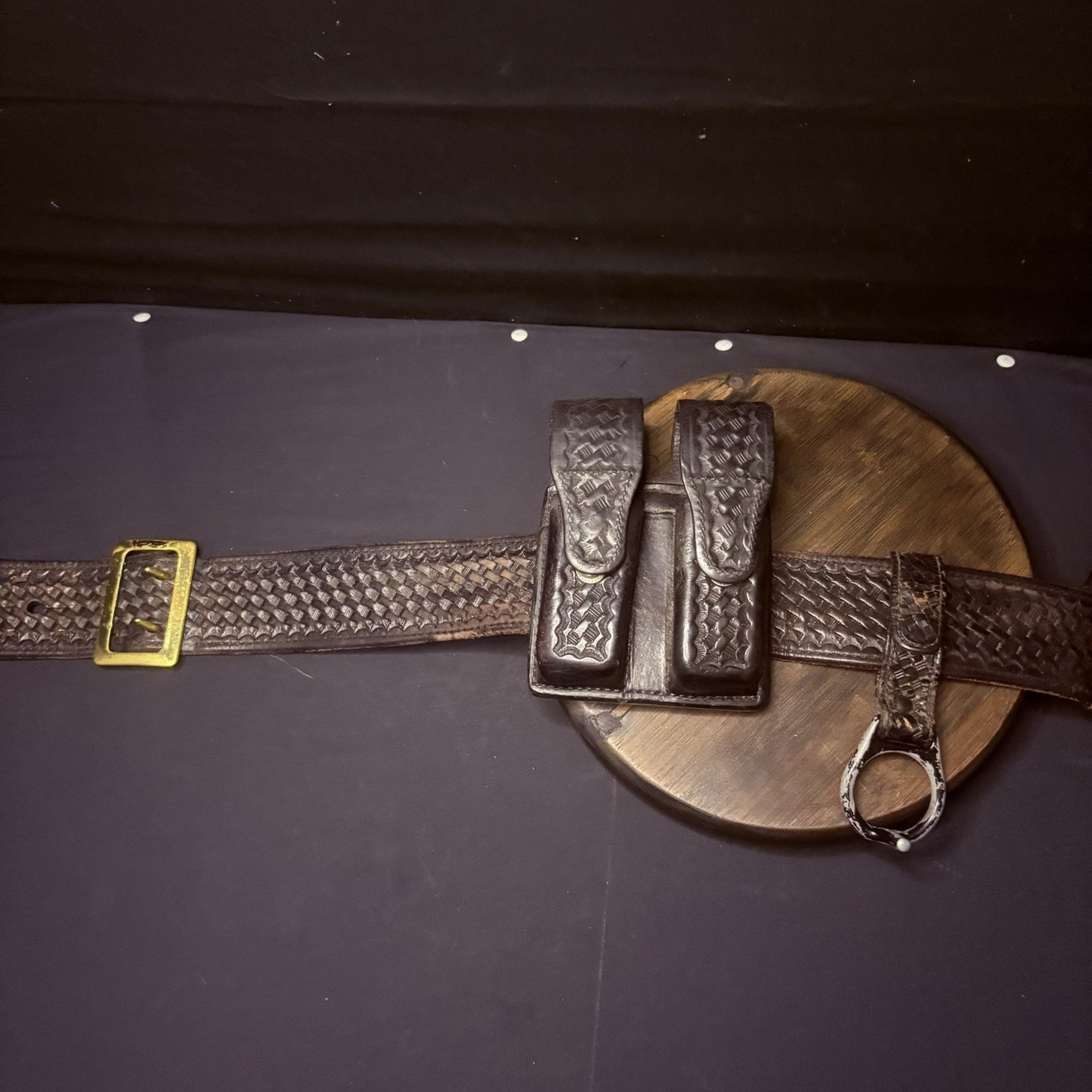 Full Leather Bianchi Duty Belt 38" w/Handcuff Case, Magazine Carrier, Baton Ring10
