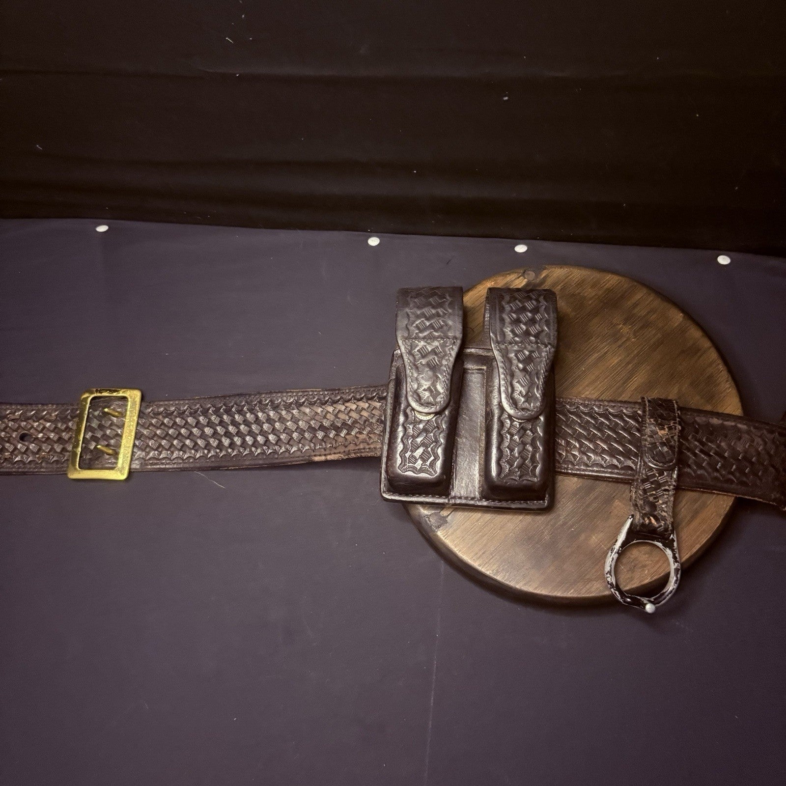 Full Leather Bianchi Duty Belt 38" w/Handcuff Case, Magazine Carrier, Baton Ring10