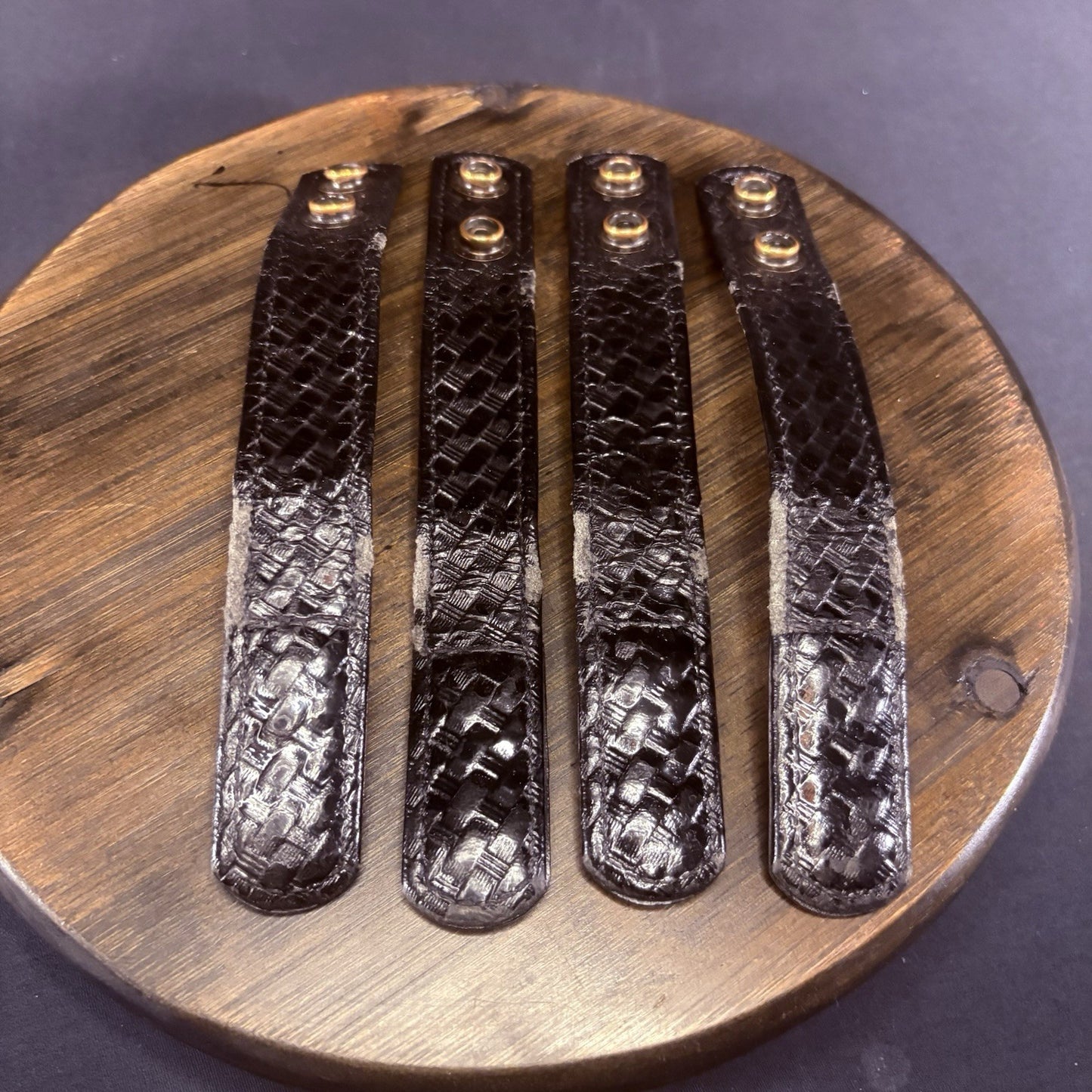 Bianchi Duty Belt Keepers Basket Weave Leather 7.5” Hidden Snaps (4 Lot) USED3