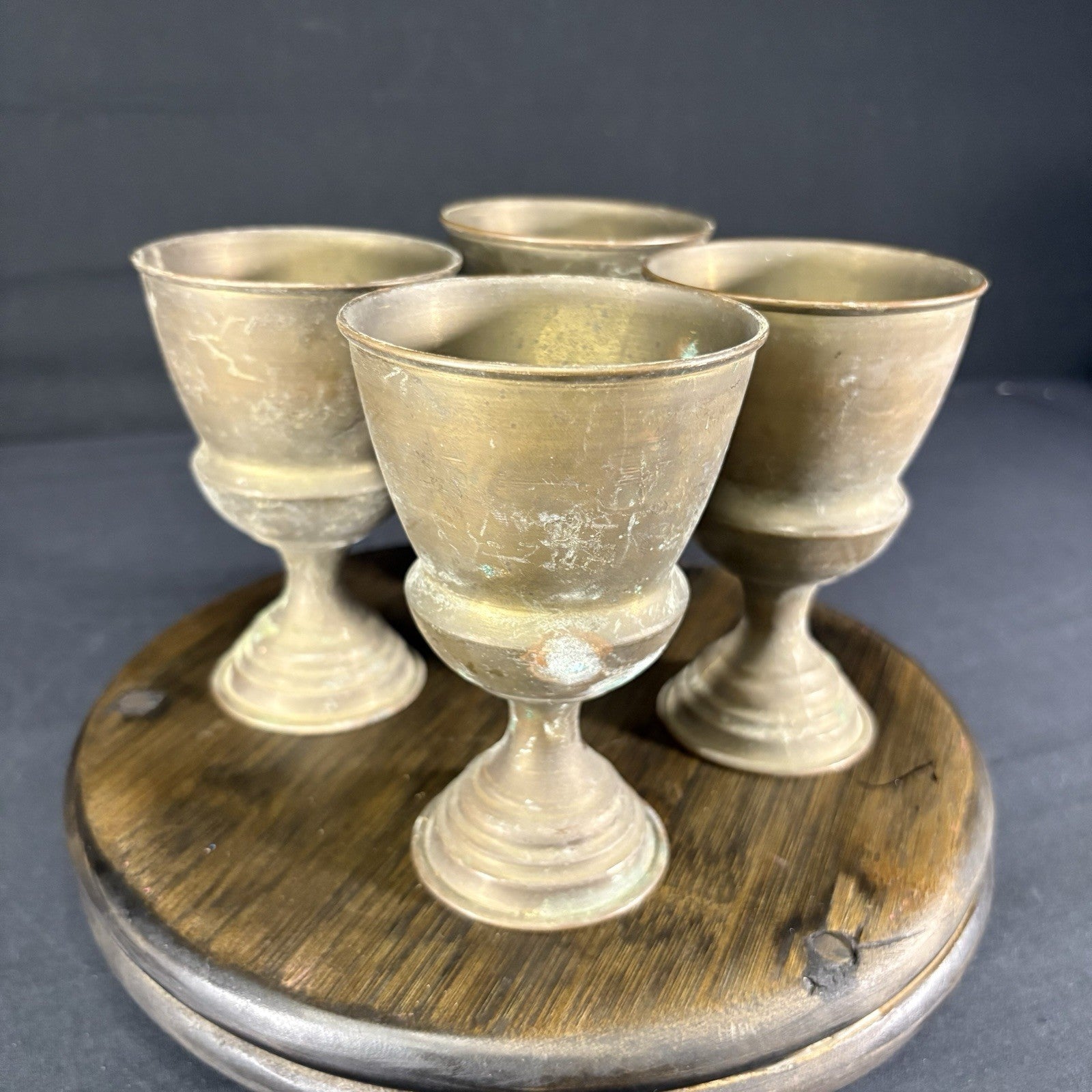 Antique Arabic Pitcher w/ Cups Middle Eastern Hand Hammered Brass Early 1900s15