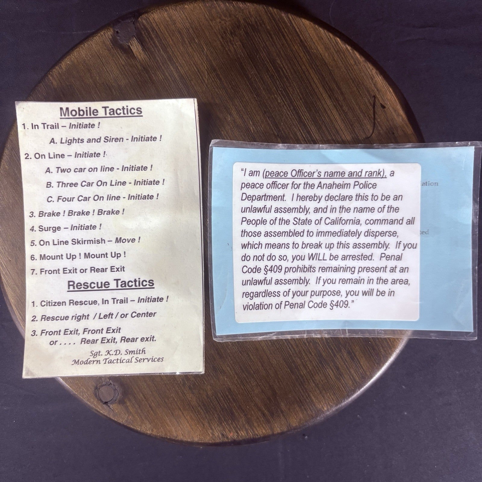 Police Field Tactics, Hand Signals, Formation Notes (Found Inside A Helmet)4