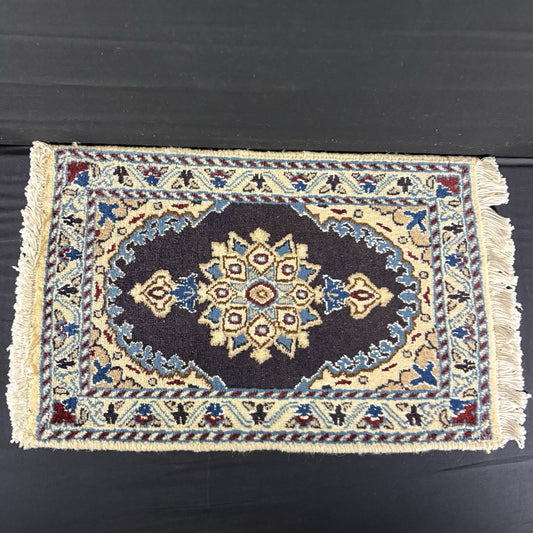 Persian Rug Hand Knotted Blue Medallion 2'x1' or 22"x14" or 40cm X 60cm0