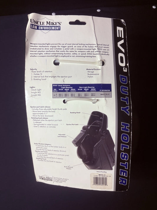 Uncle Mike's Evo3 Duty Holster Glock 17, 22, 31 w/FlashlightGlock Light, M3, M61