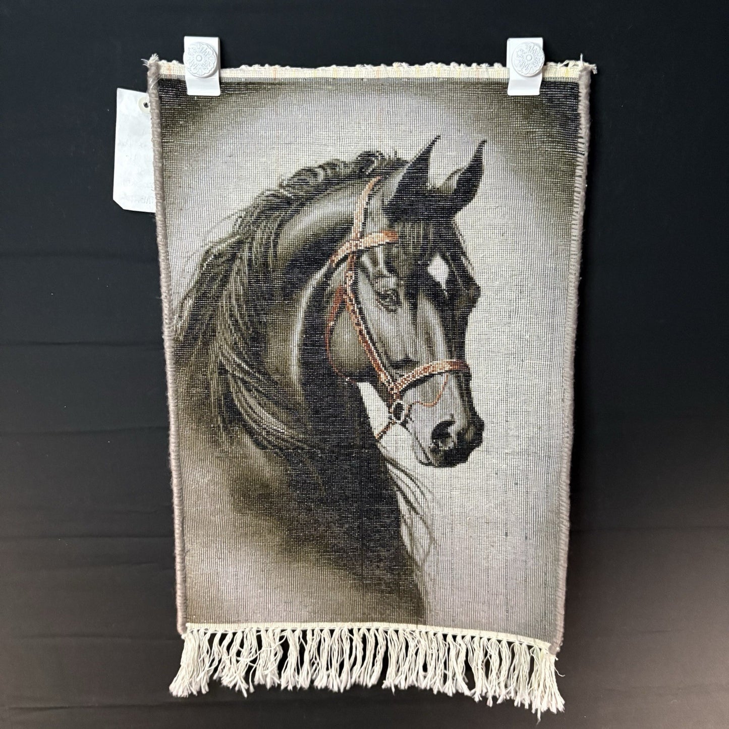 Pictorial Rug Hand Knotted Horse 22”x16” 55X40cm w/Rug Hangers1