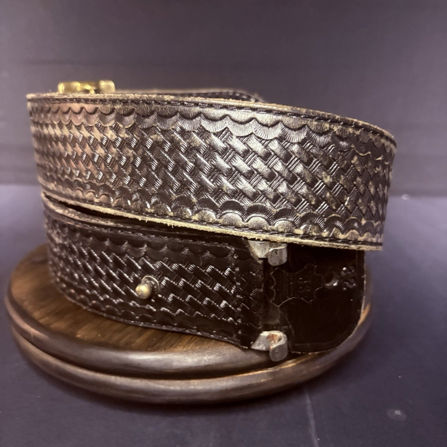 JS Leather Sam Browne Duty Belt Size 32" Black Basket Weave Brass Buckle8